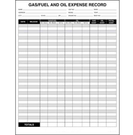Gas and Oil Expense Record Pad Format