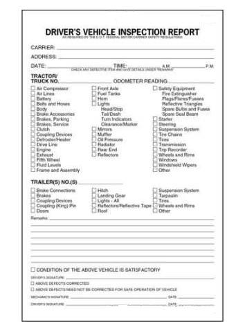 Detailed Driver Vehicle Inspection Report, 2-Part Carbonless