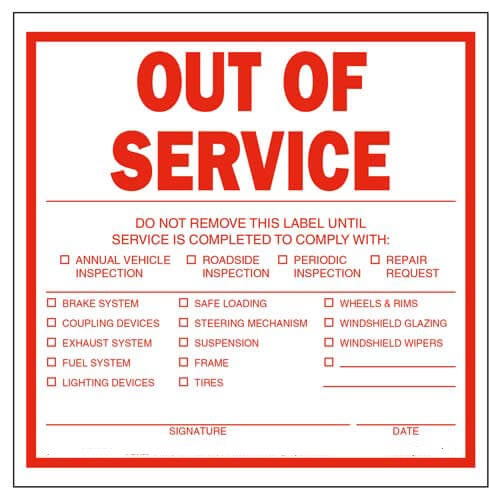 Out of Service Trailer Label