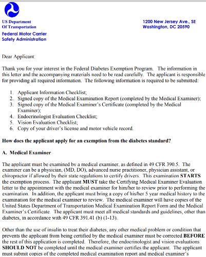 Diabetes Exemption Application – USADriveSafe
