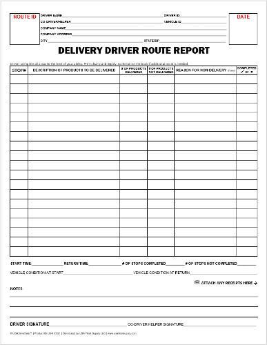 Delivery Driver Route Report, 2-Part Carbonless