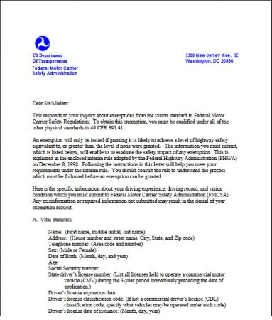 DOT General Vision Exemption Package – USADriveSafe