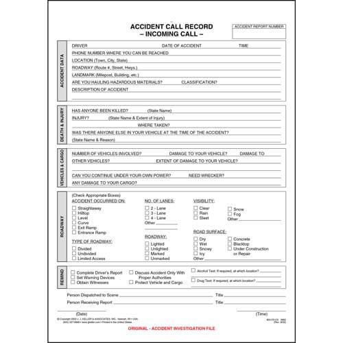 Accident Call Record Form