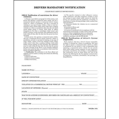 Drivers Mandatory Notification Form