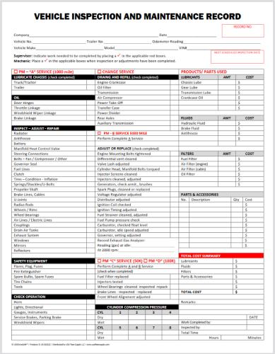 Vehicle Inspection and Maintenance Record Detailed – USADriveSafe