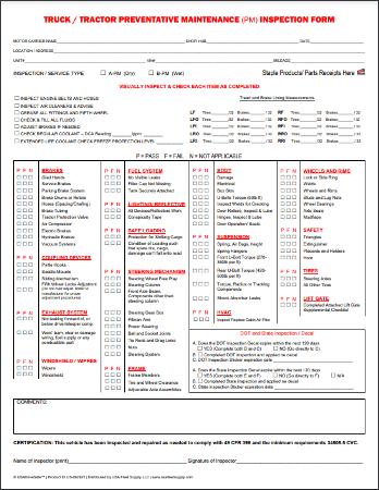 Tractor Trailer Preventive Maintenance PM Form