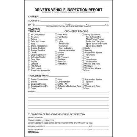 Detailed Driver Vehicle Inspection Form 2-Part Carbonless