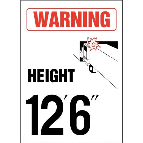 Warning Vehicle Height 12' 6" Decal