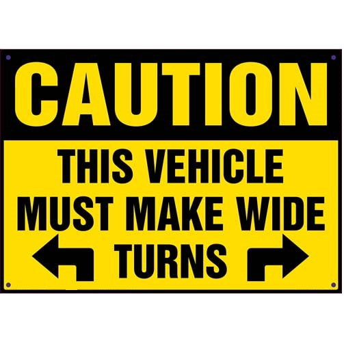 Caution This Vehicle Must Make Wide Turns Decal