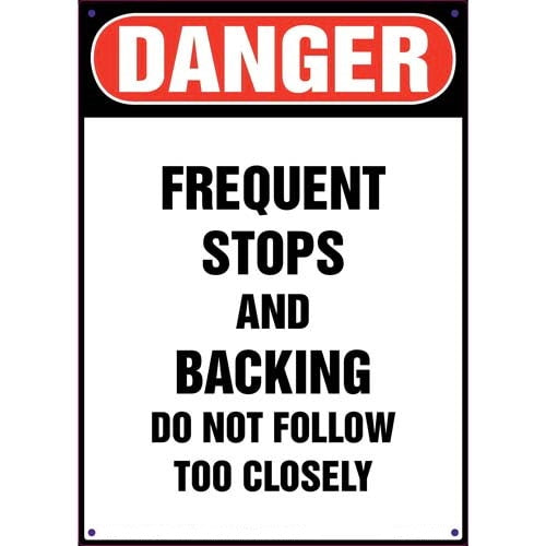 Danger Frequent Stops and Backing Vehicle Decal