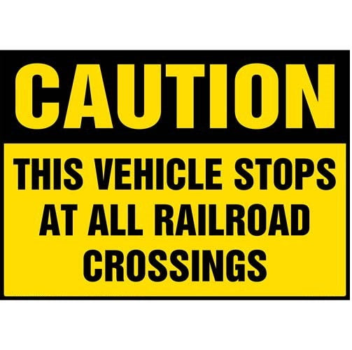 Caution This Vehicle Stops At All Railroad Crossings Decal with Icon