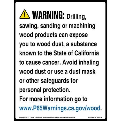 California Prop 65 Wood Dust Warning Sign