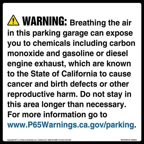 California Prop 65 Parking Facility Warning Sign