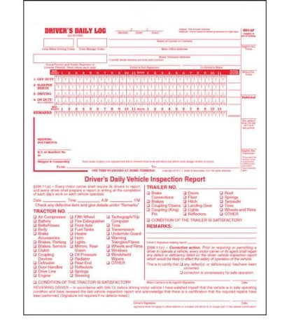 2-In-1 Driver's Daily Log, DVIR, 2-Part Carbonless, with Recap
