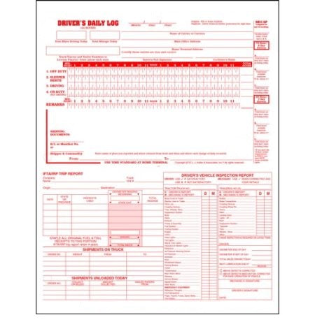 5-in-1 Drivers Daily Log 2-Part Carbonless Form