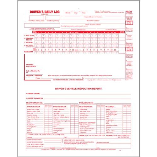 2-In-1 Drivers Daily Log Loose Leaf Form with Detailed DVIR & Recap 2-Part Carbonless