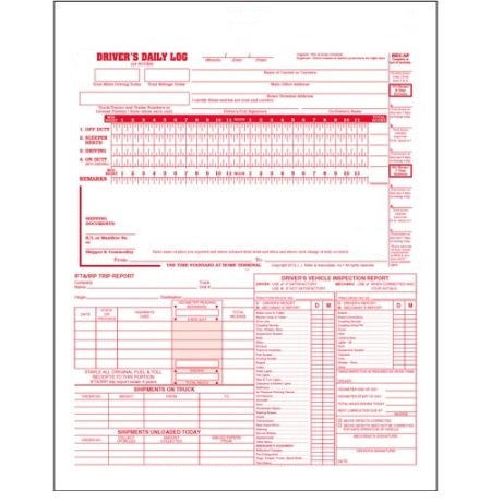 5-in-1 Drivers Daily Log 3 Part Carbonless Form