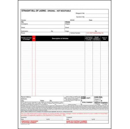 Straight Bill of Lading 3 Part Carbonless