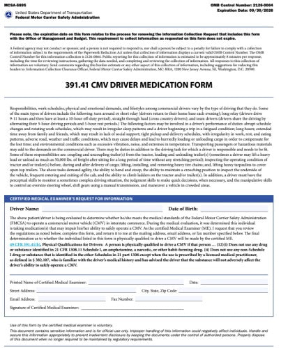 Cmv Form CMV Driver Medication Form – USADriveSafe
