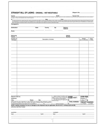 Non-Hazardous Materials Bill of Lading