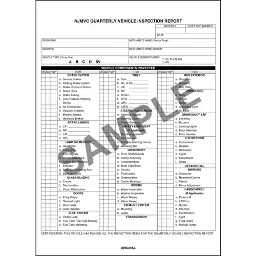 NJMVC Quarterly School Bus Vehicle Inspection Report