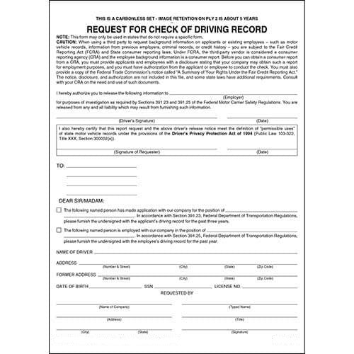 Request for Check of Driving Record