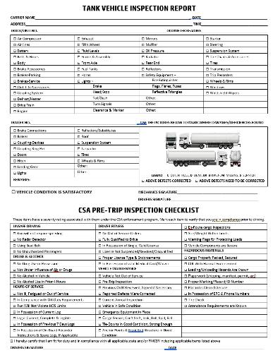 Tank Vehicle Inspection Report 50/Pad