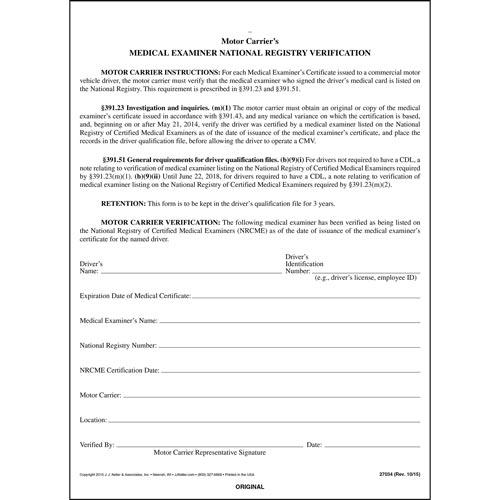 Medical Examiners National Registry Verification Form