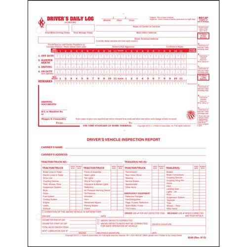 2-In-1 Drivers Daily Log Loose Leaf Form with Detailed DVIR & Recap 2-Part Carbonless