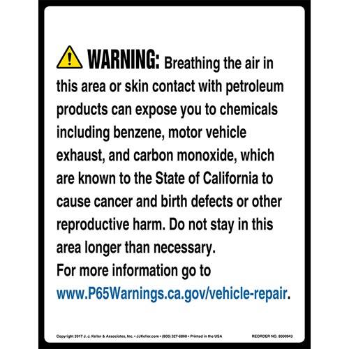 California Prop 65 Vehicle Repair Warning Sign