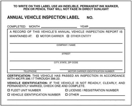 Annual Vehicle Inspection Label Self Laminating