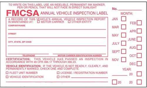 Annual Vehicle Inspection Label Vinyl with Punch Boxes