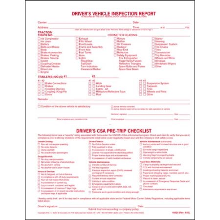 Detailed Driver's Vehicle Inspection Report with DVIR, CSA Checklist ...