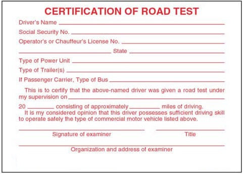 Certification of Written Exam and Road Test Pocket Card