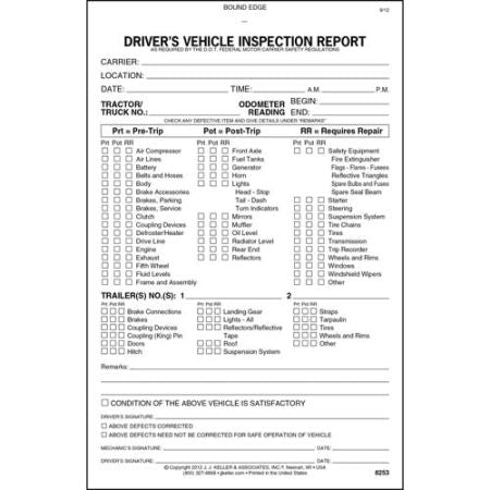 Detailed Driver's Vehicle Inspection Report with Pre/Post-Trip ...