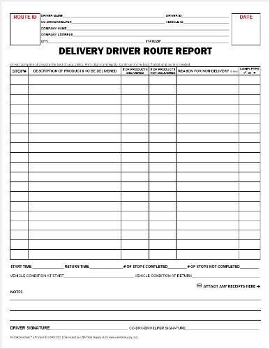 Delivery Driver Route Report, 2-Part Carbonless – USADriveSafe