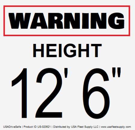 Vehicle Warning Height 12' 6" Window Cling