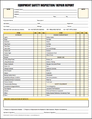 Equipment Safety & Inspection Repair Report