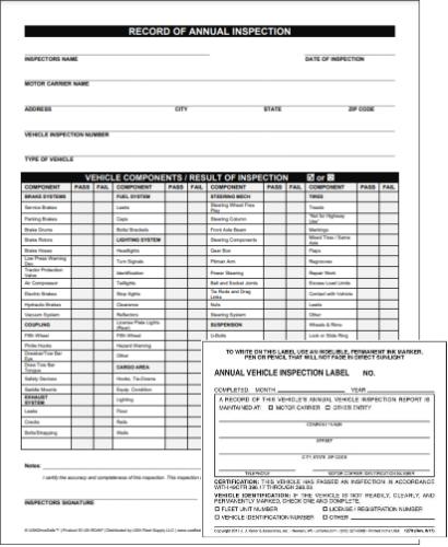 Annual Vehicle Inspection Form with Self Laminating Label