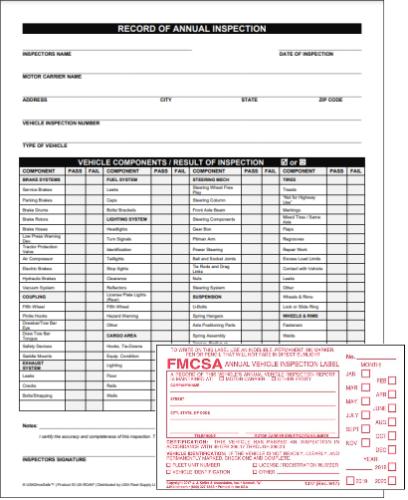 Annual Vehicle Inspection Form & Inspection Label with Punch Boxes