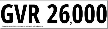 26,000 GVW Gross Vehicle Weight Decal