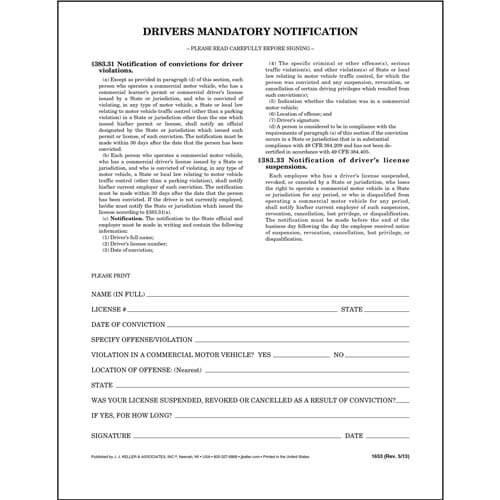 Drivers Mandatory Notification Form