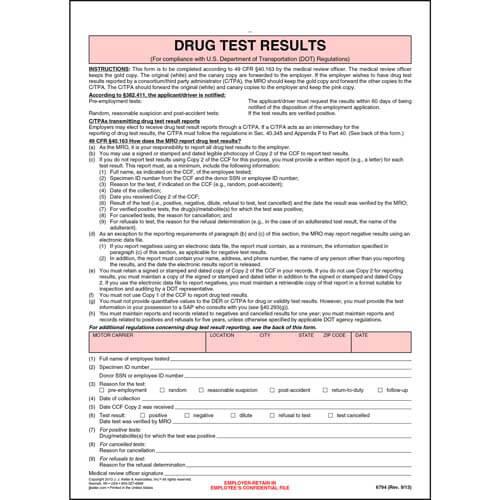 Drug Test Results Form