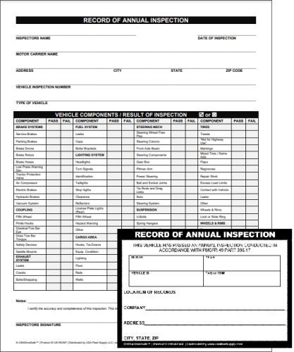 Annual Vehicle Inspection Form and Label